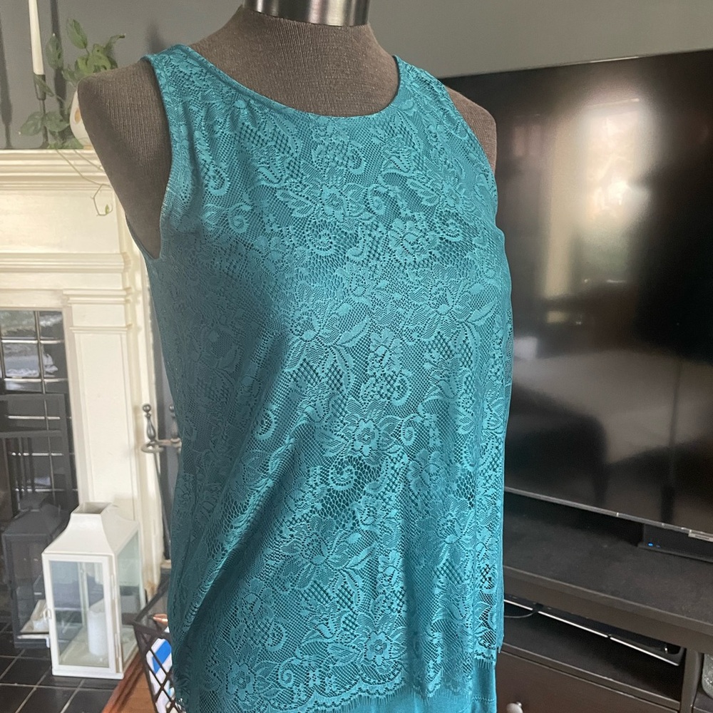 LOFT Teal Lace Sleeveless Blouse